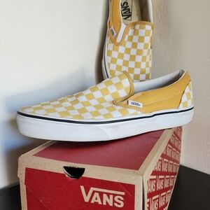 Vans Mustard Checkerboard Slip-Ons